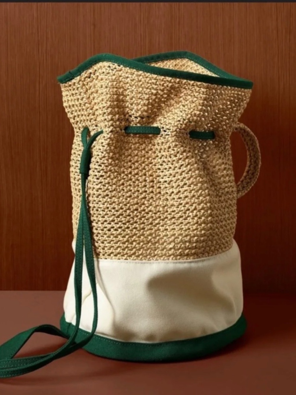 Rosie Assoulin x Target Woven Bucket Bag Straw Crochet Green Trim NWT⁠
